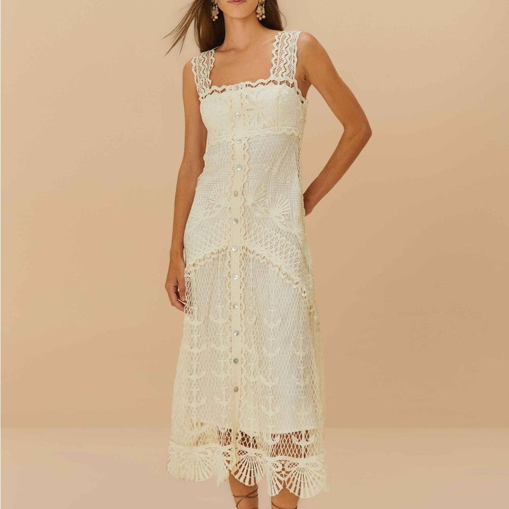 FARM Rio Off-White Nautical Guipure Maxi Dress
